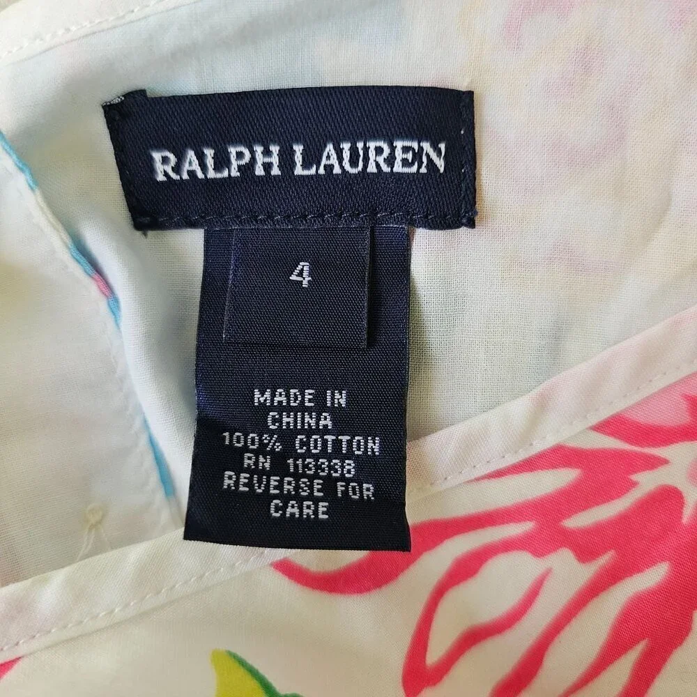 Ralph Lauren Little Girl Floral Sleeveless Cotton Top Sz 4 Pearl Btns Multi NWT